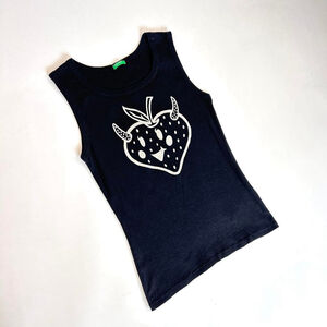 y2k euro black tank top with silver strawberry graphic